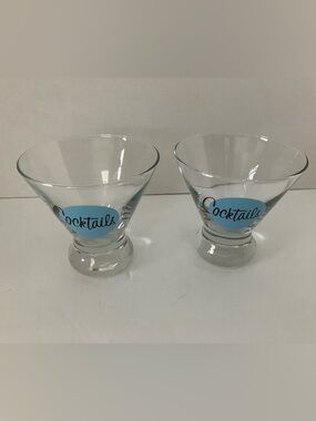 Libby Cosmopolitan MCM Glasses Set — Clear Glass with Blue 'Cocktails' Decal